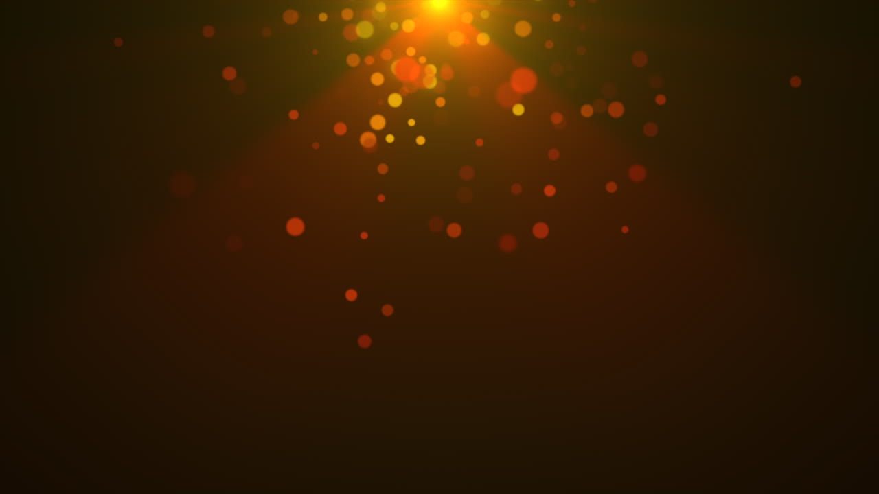 movimento e volare particelle d'oro e bokeh rotondo su sfondo scuro animazione 3
