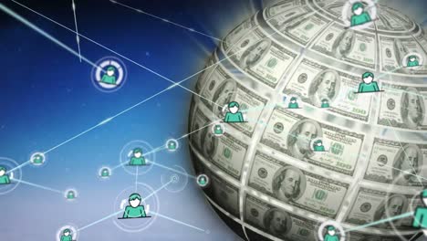 conectores en movimiento y datos digitales con globo digital