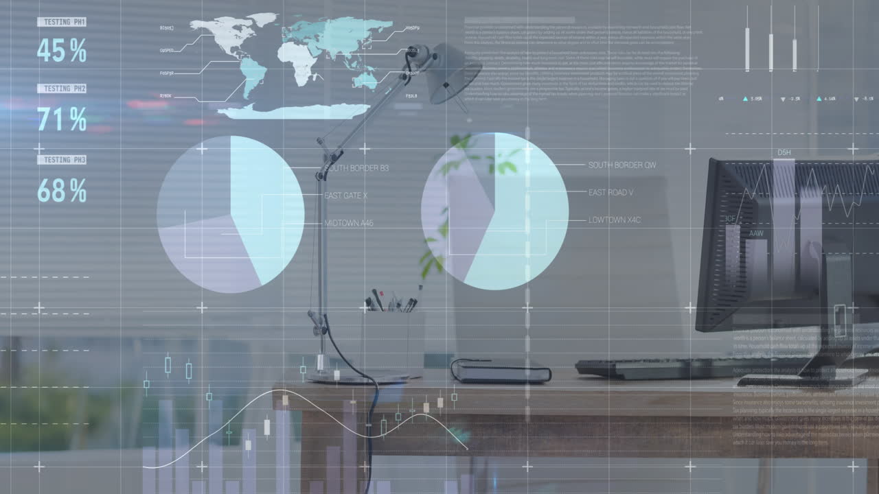 animación del procesamiento de datos estadísticos contra equipos en el escritorio