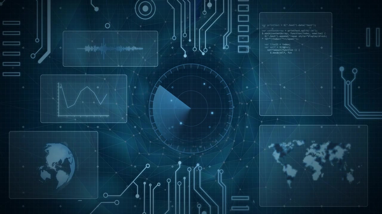 Incoming data pulse initiating radar wedge rotating clockwise, widening, syncing charts and map