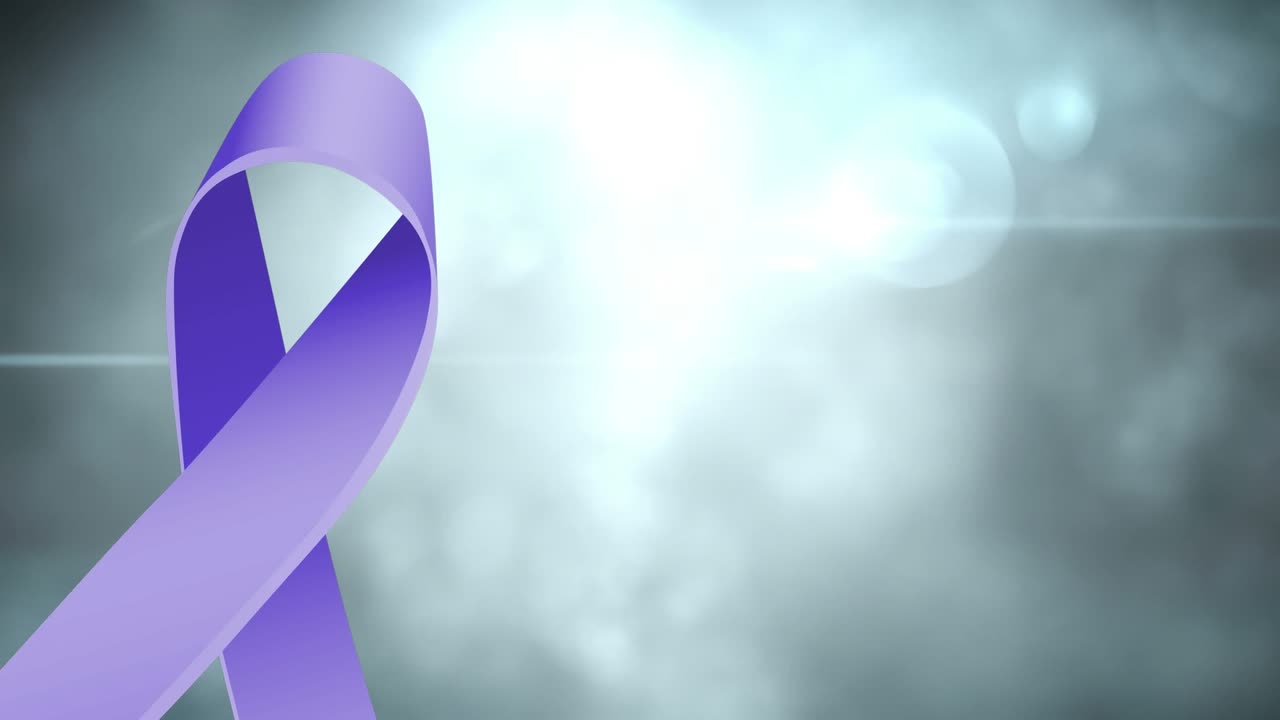 Animazione di un nastro viola su sfondo grigio fumé