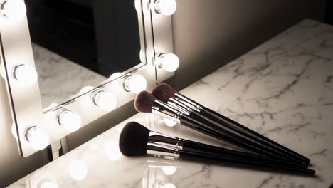 makeup brushes on vanity table