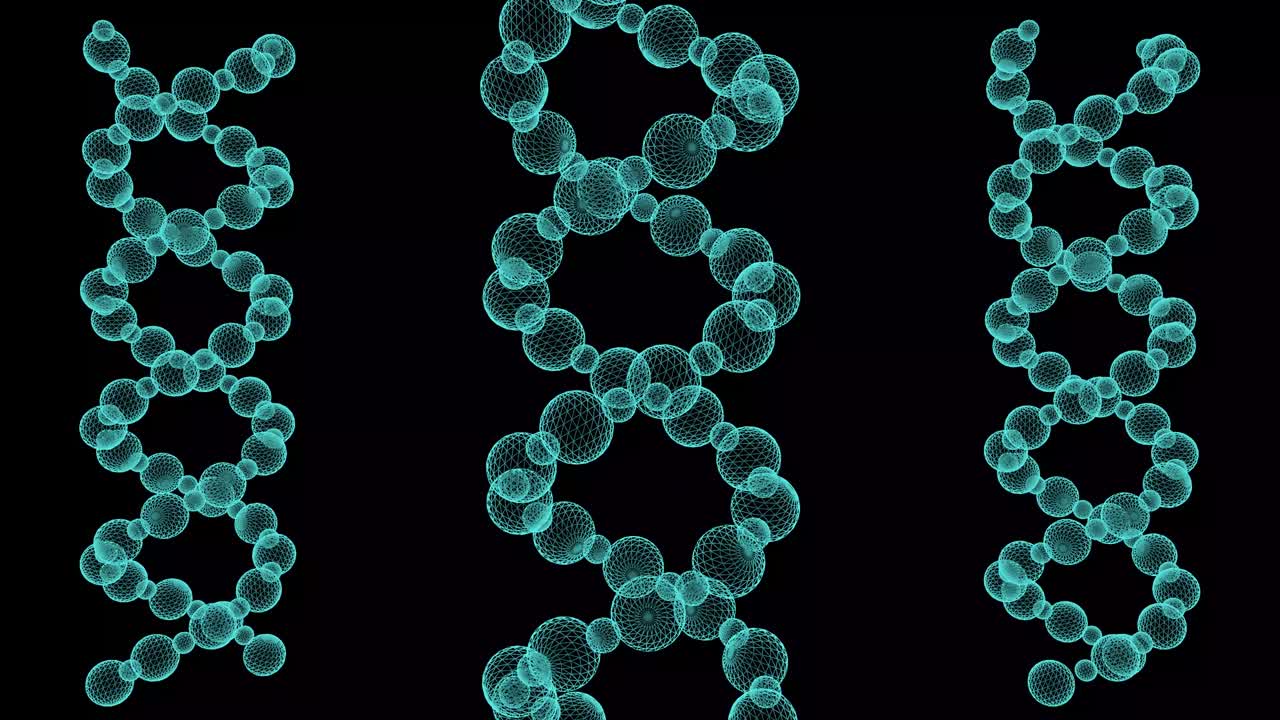 molécula 3d wireframe con delgadas líneas azules. nanobiología holograma futurista en fondo negro. animación de bucle