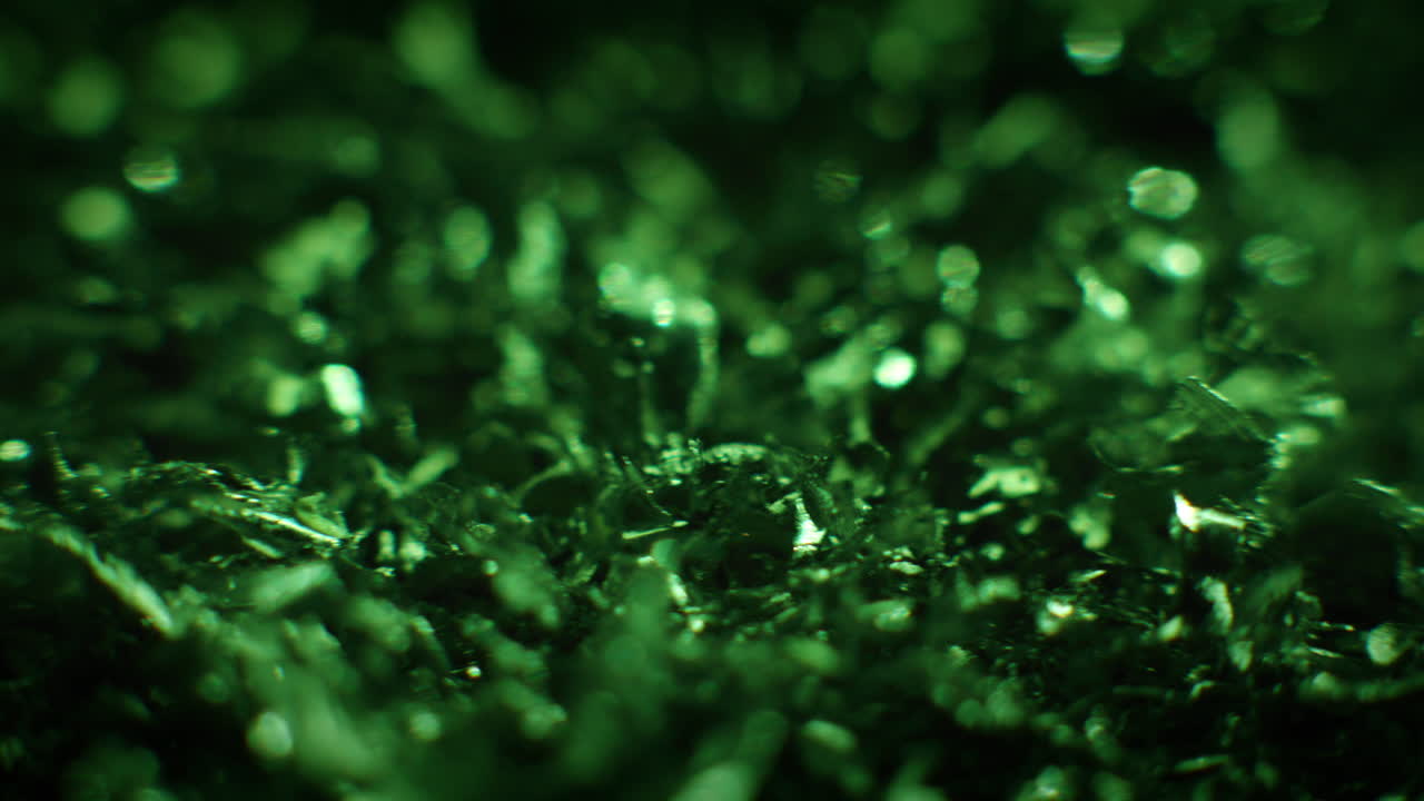 Emerald color metal fillings in macro