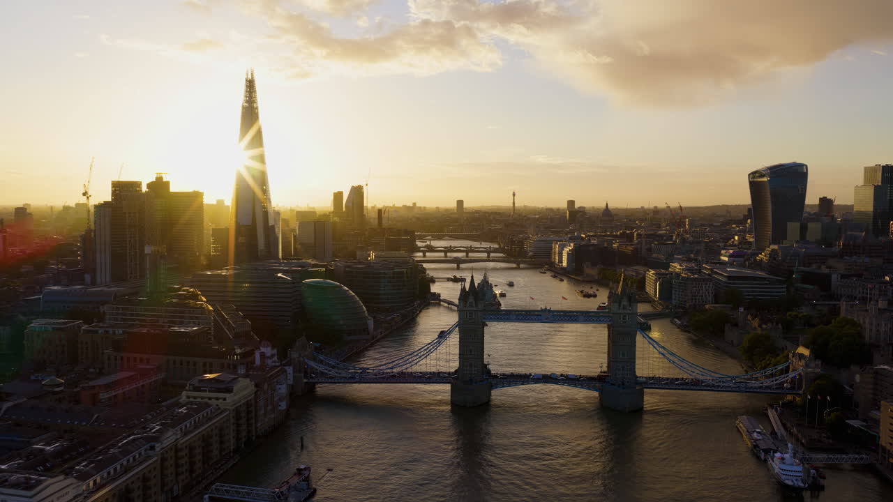 London Cityscape at Sunrise with Tower Bridge and The Shard