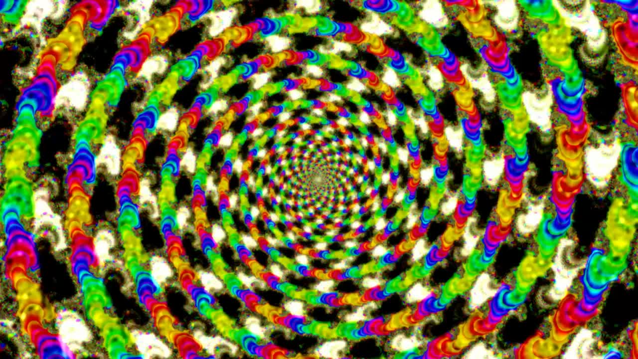 colorido túnel giratorio psicodélico de la geometría fractal de mandelbrot - animación de fondo de movimiento de bucle sin costuras de 4k