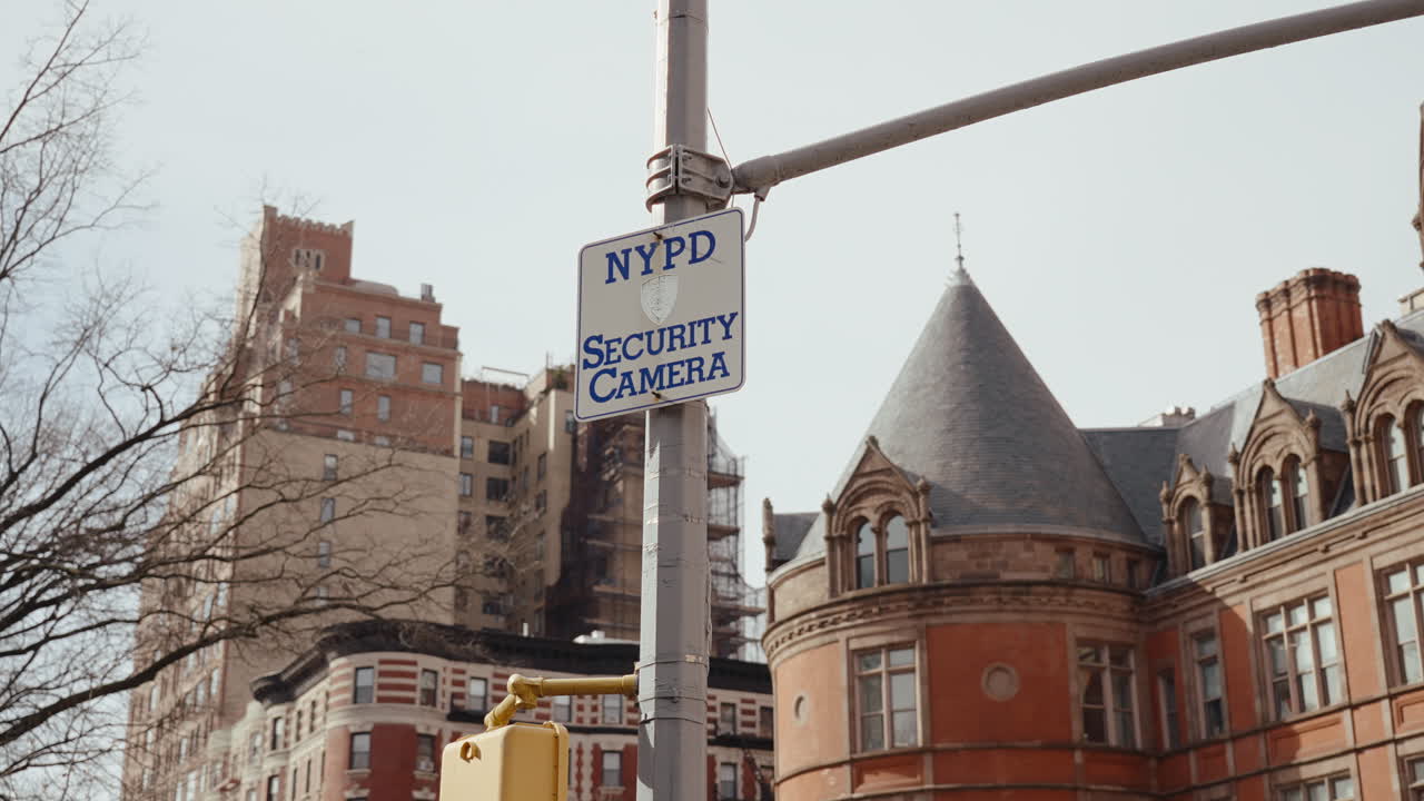 NYC Security Camera Sign on a City Street Corner