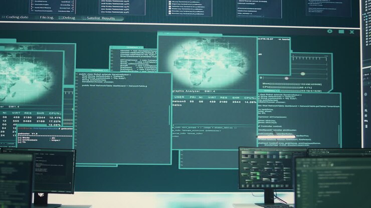 High tech governmental cyber security room without staff at work