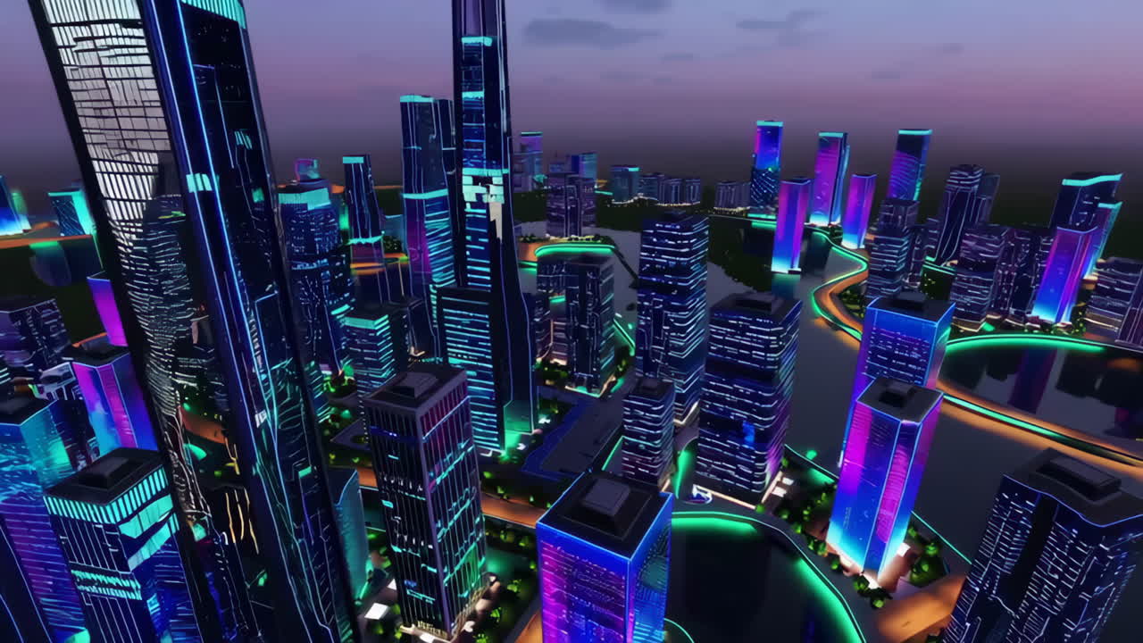 paisaje urbano nocturno futurista