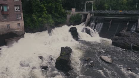 Gushing-Waterfalls-Of-Magog-River-Gorge-In-Sherbrooke,-Quebec-Canada