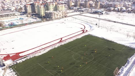 football club on the winter preparations , drone 4k