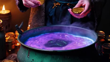 witch making potion in a cauldron