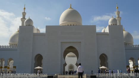 sunny day abu dhabi famous grand mosque front entrance panorama 4k united arab emirates