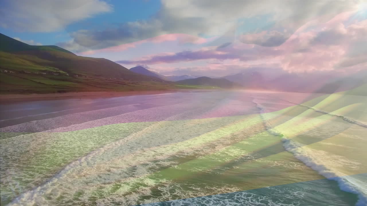 독일  ⁇ 발의 디지털 구성은 바다의 파도의 공중 전망에 반해 흔들리고 있습니다.