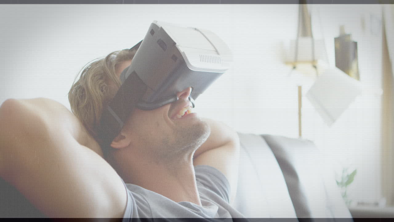 스 ⁇  스캔과 데이터 처리의 애니메이션 vr 헤드 ⁇ 을 착용한 사람