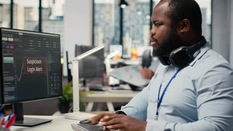 stressed trader at work investigating suspicious access on trading account