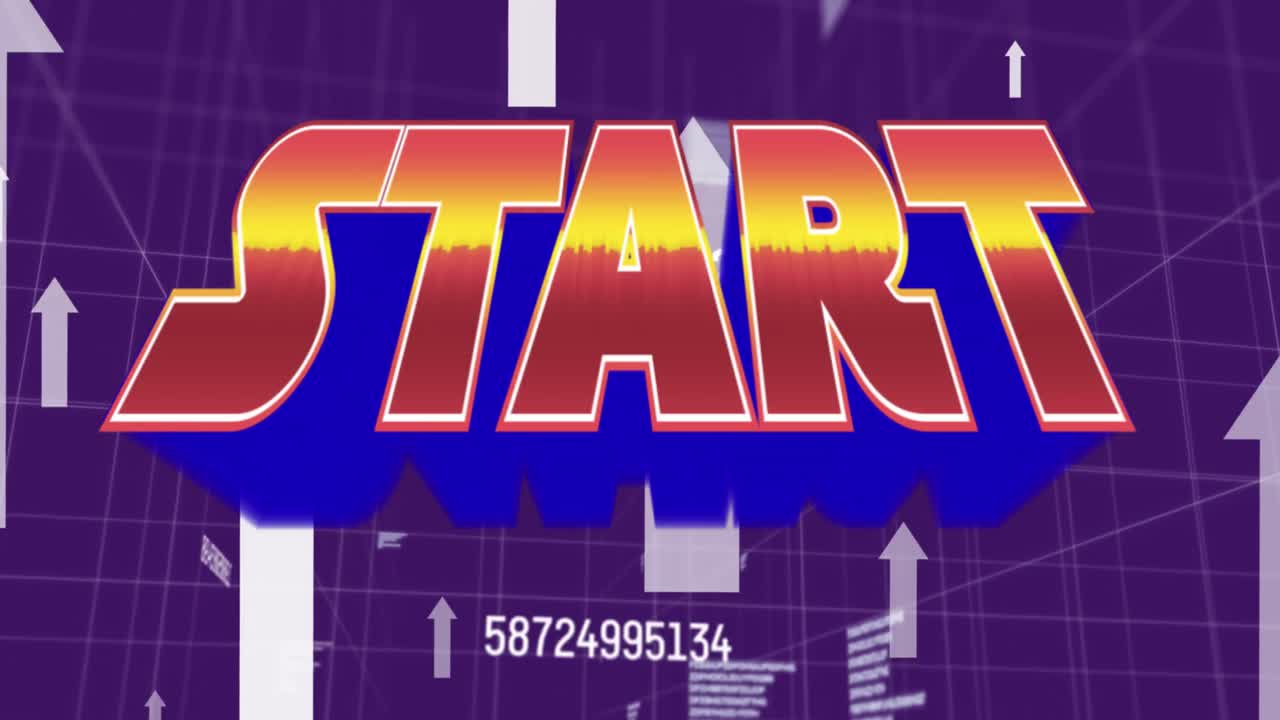 검은색 배경에 데이터 처리 및 화살표를 통해 시작 텍스트의 애니메이션