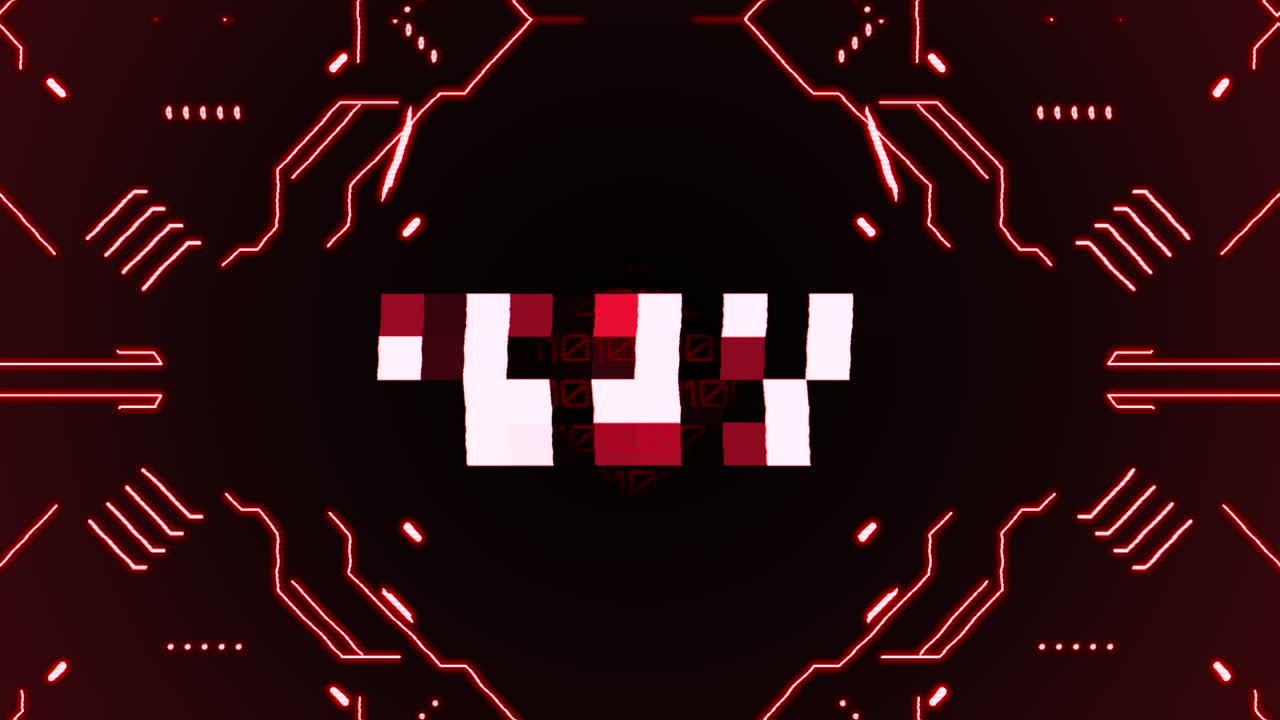Animation closeup Earth Day text  with abstract lines and red motherboard