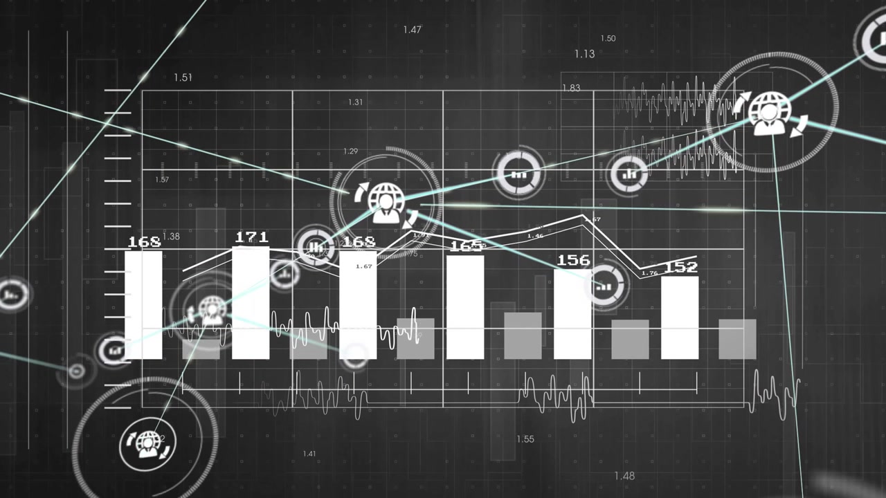 Vertical video: Animating analytics HUD on reveal, expanding bars on grid, adding labels and nodes