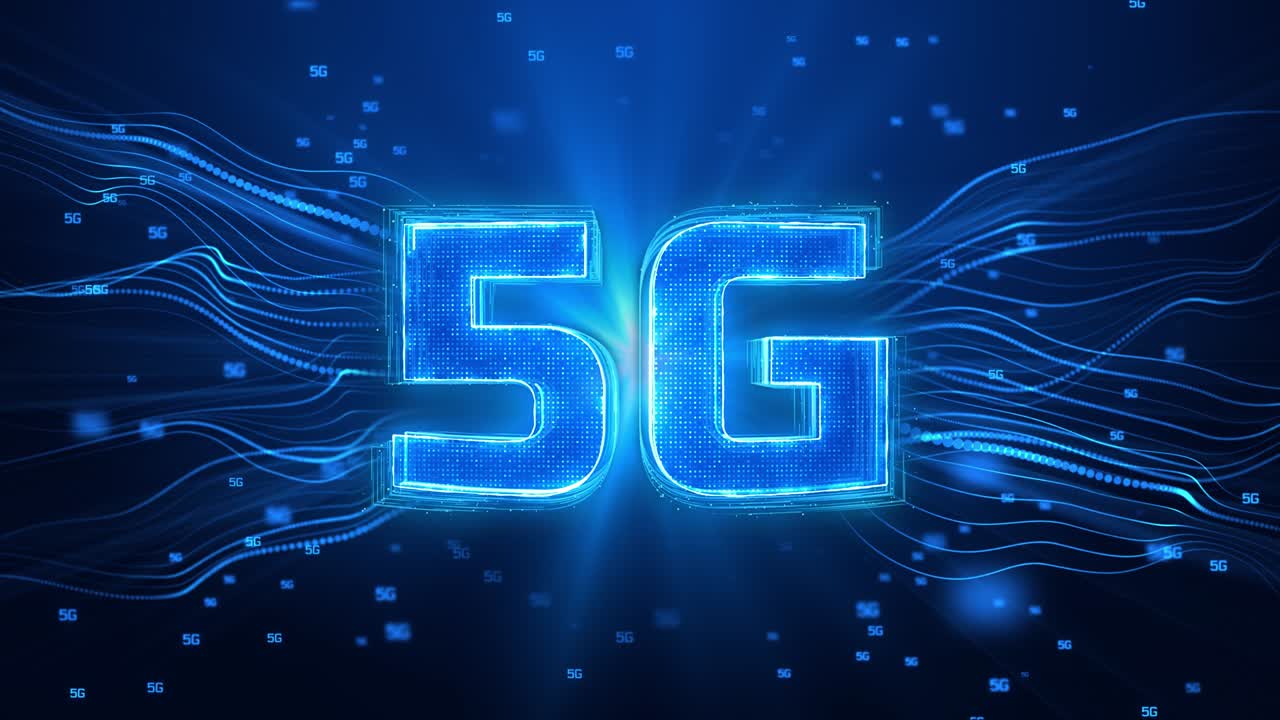 simbolo ologramma 5g 3d su sfondo a ciclo digitale dinamico.