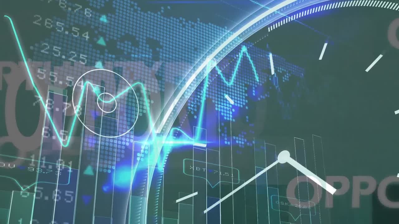 데이터와 통계와 함께 시계에 떠다니고  ⁇ 박이는 단어 기회의 애니메이션