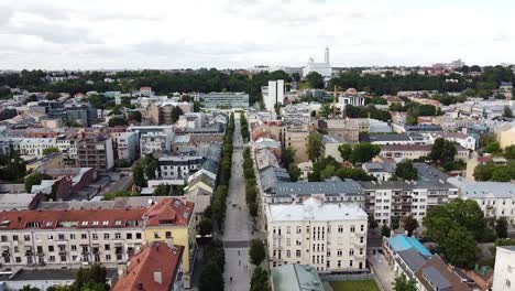 rooftops of kaunas city downtown, aerial drone view