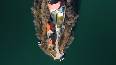 top down aerial view of lake bled, slovenia