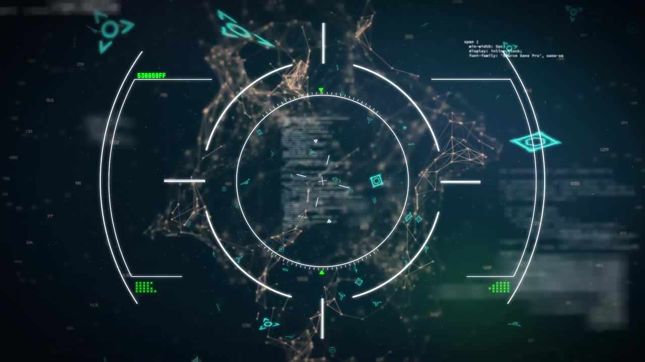 animación del código qr en círculo con procesamiento de datos a través de una conexión web roja flotante