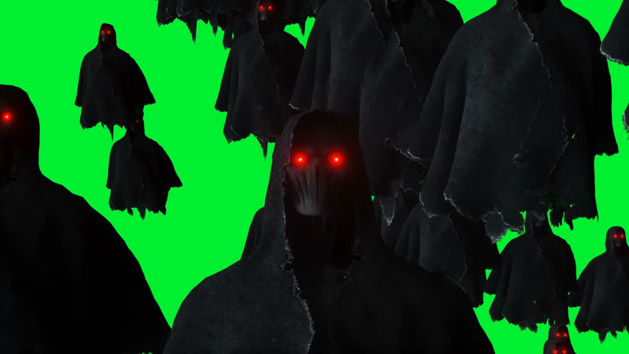 미스터리 공포 유령 애니메이션, 역동적인 후디, 고립, 현실적인 4k 녹색 화면 애니메이션