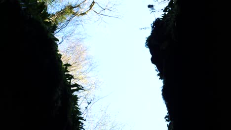 view of the sky from a small ravine