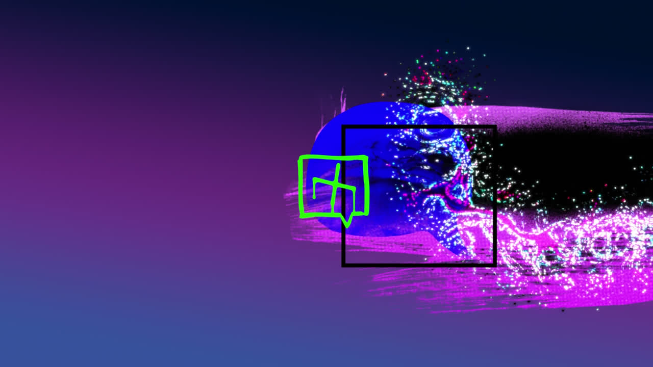 animación de formas coloridas y geométricas que se mueven sobre un fondo rosado y púrpura