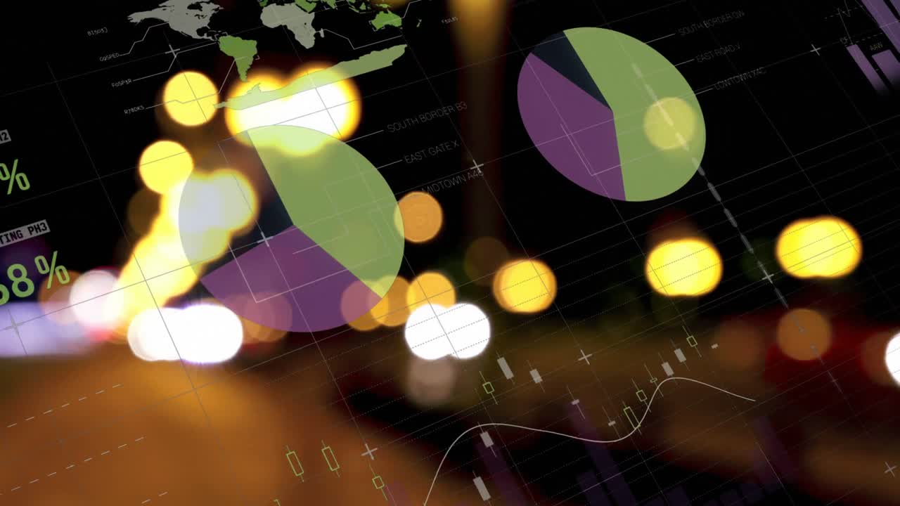 animación de estadísticas y procesamiento de datos sobre el paisaje urbano