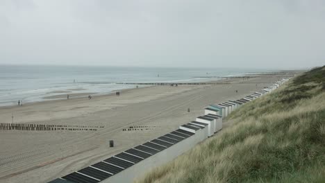 Static-shot-of-the-coast-of-the-North-Sea-near-the-city-of-Domburg-on-a-cloudy-spring-day