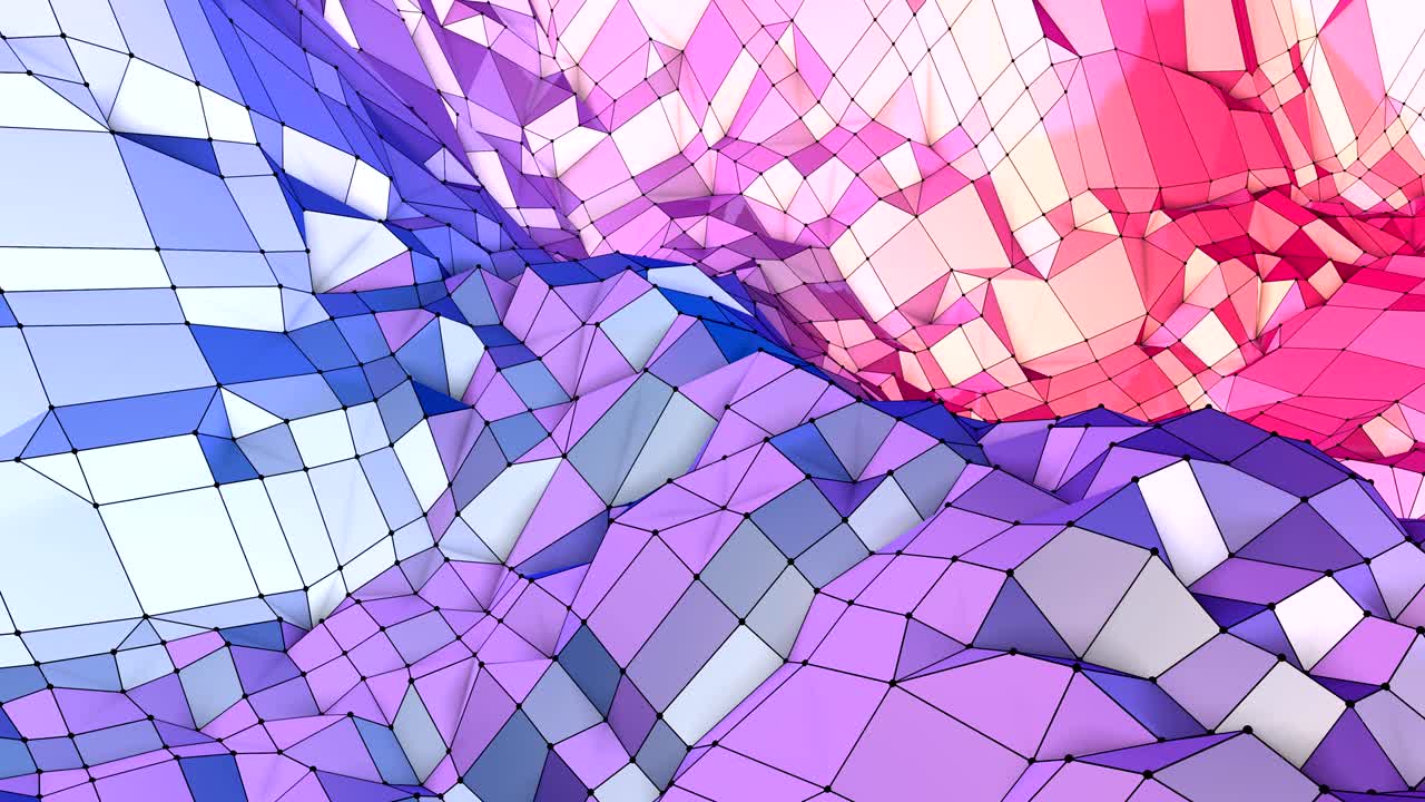 fondo de movimiento poli bajo geométrico suave con polígonos rojos azules puros. abstracto simple azul rojo baja superficie poli 3d como telón de fondo de geometría. fondo de bucle sin costuras 4k fullhd con gradiente azul rojo