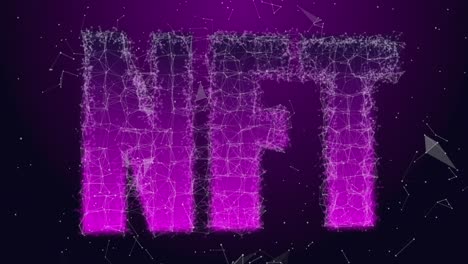 Animation-of-purple-nft-text-with-connections-over-violet-background