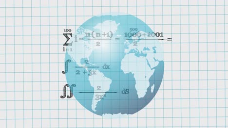 Animation-Des-Globus-über-Mathematischen-Gleichungen-Im-Schulheft