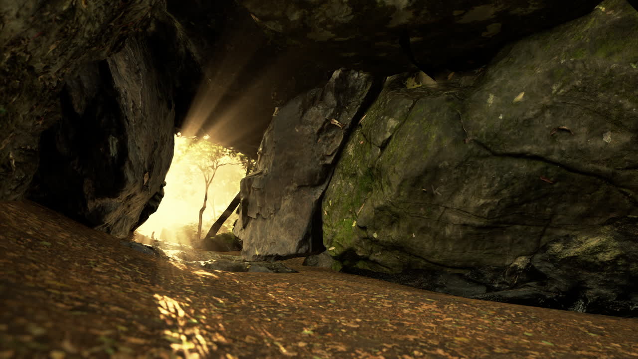 la luz del sol fluye a través de la entrada de una cueva