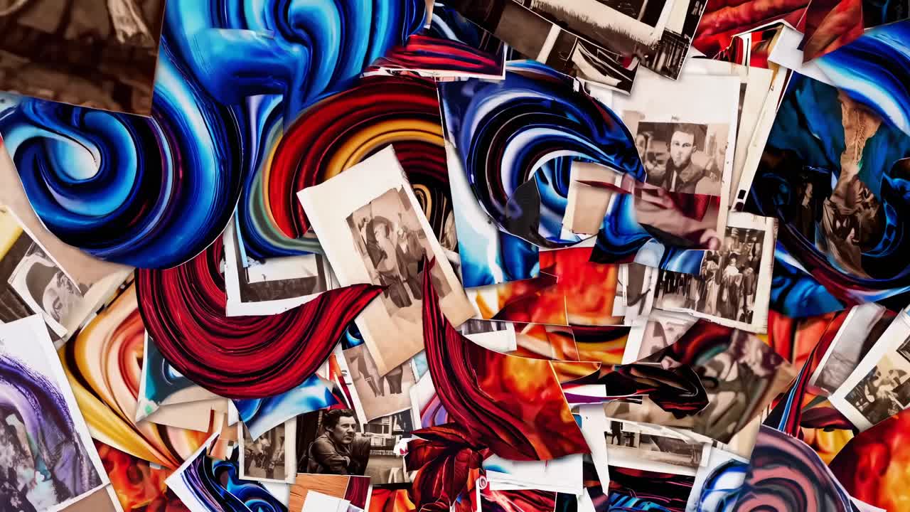 Collage di arte, fotografie ed elementi naturali