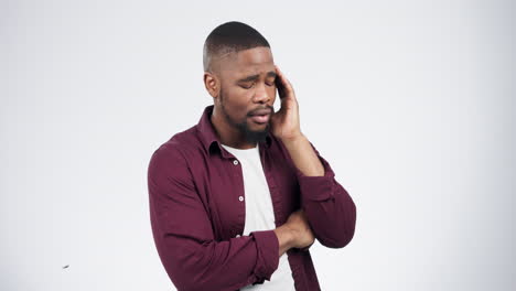 stress, depression and sad black man in studio