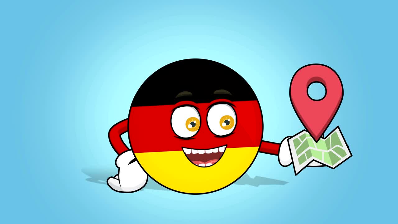 icono de dibujos animados bandera de la república federal de alemania mapa de ubicación con animación facial