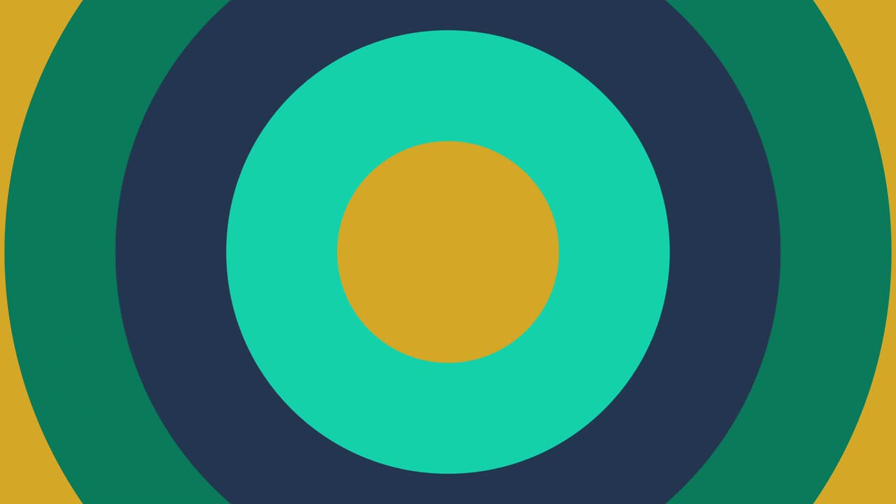 Zooming circles in trendy multicolor palette variation. Simple geometric motion graphic background. Seamless animation with basic shapes