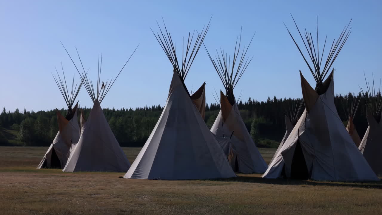Teepees in a field