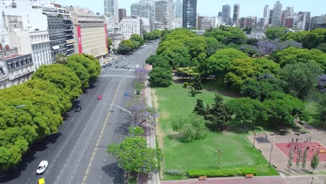 astonishing landscape of libertador avenue with colorful trees and jacarandas, in buenos aires