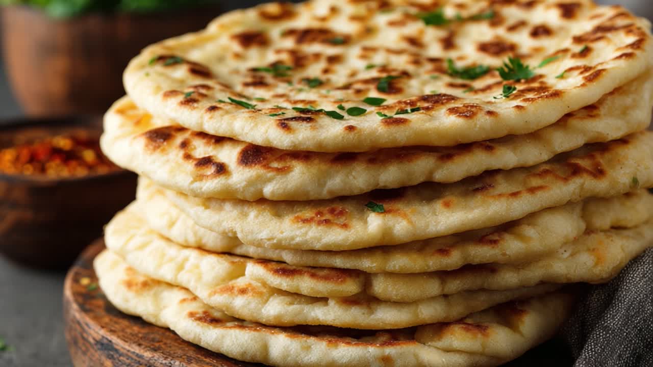 Deliciously Cooked Flatbreads Stacked High, Showcasing a Golden-Brown Color with Herbs on Top, Perfect for Your Next Meal or Celebration