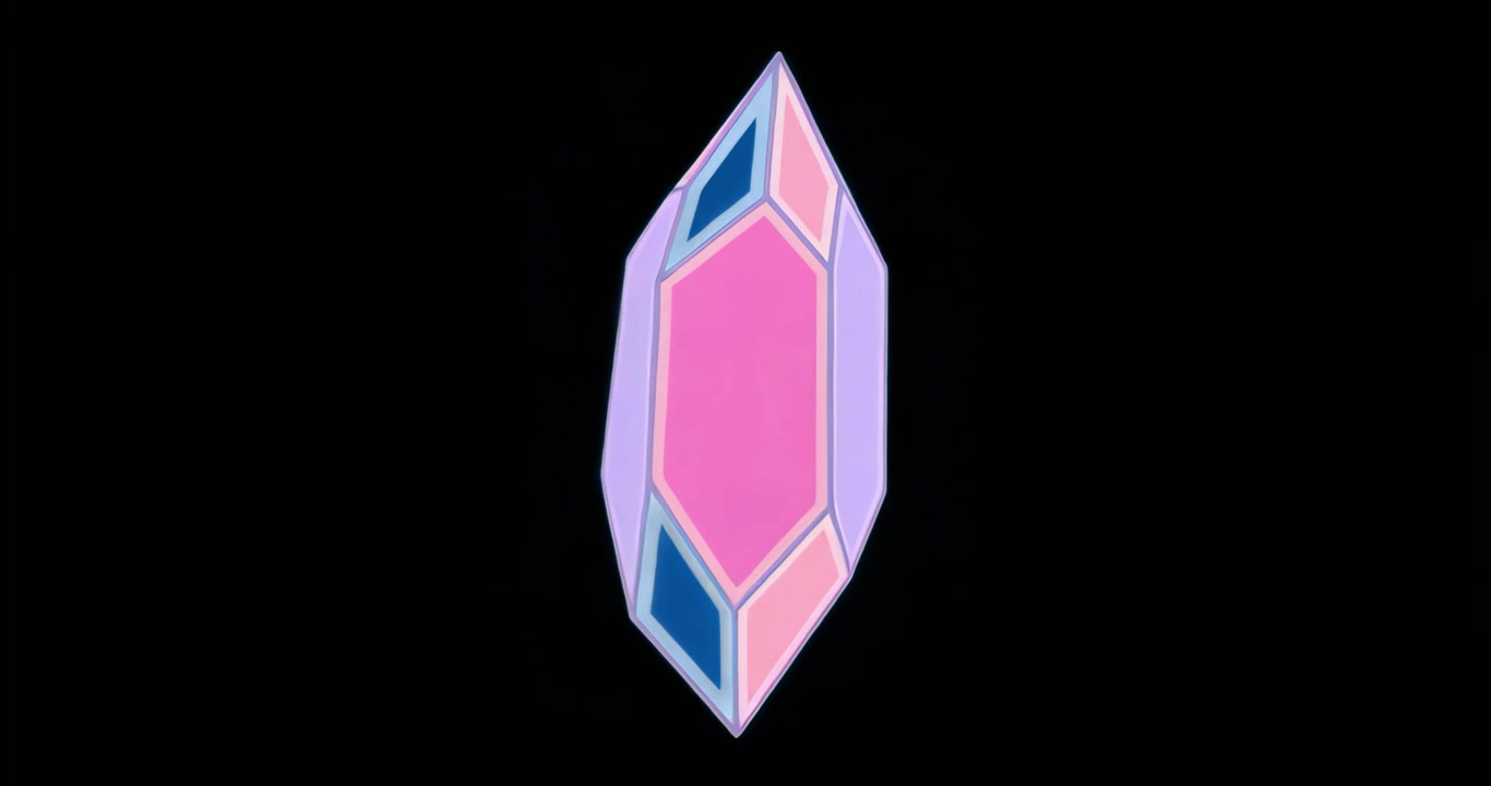 Crystal initially rotating clockwise while tilting and revealing pastel faces, creating 3D effect