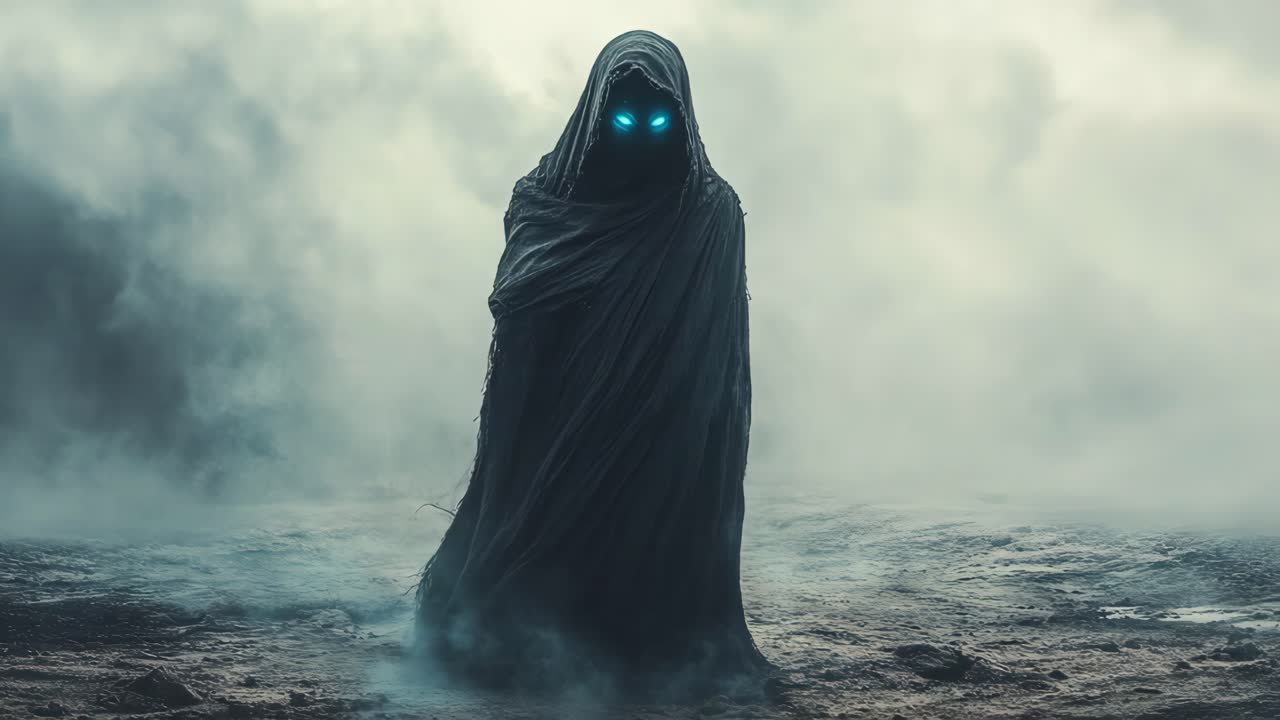 Mysterious Figure in a Foggy Landscape