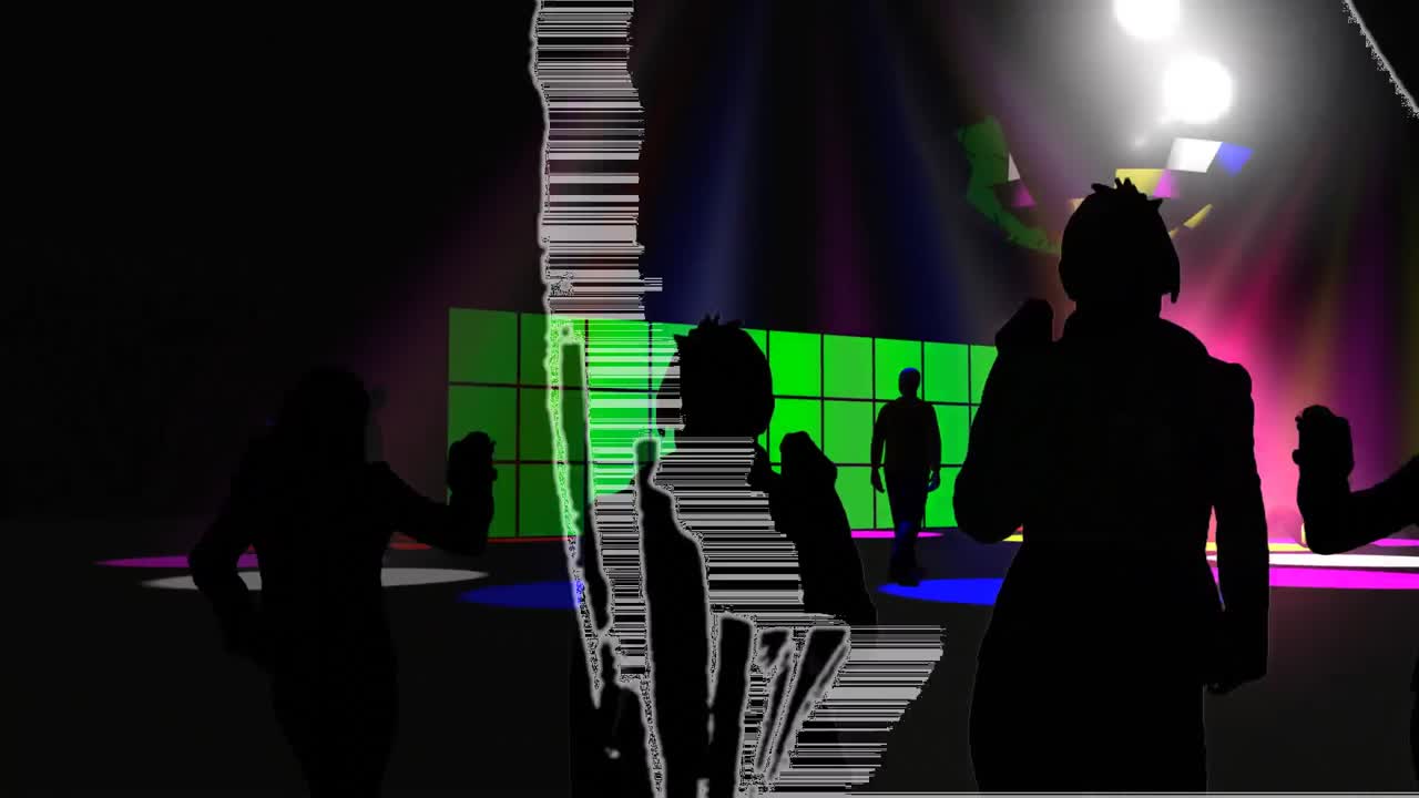 초록색 스크린으로 춤을 추는 사람들