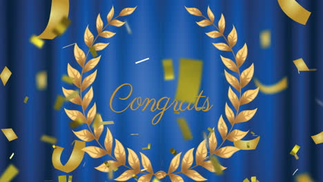 animation of congrats text over crown and confetti falling