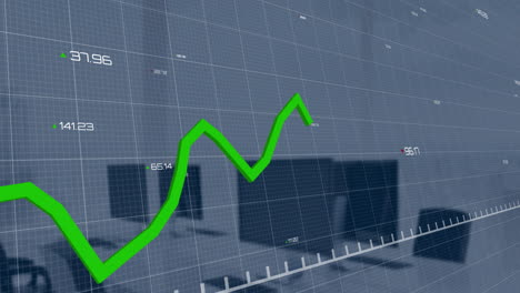 animación de datos de procesamiento de gráficos verdes en computadoras en escritorios en la oficina