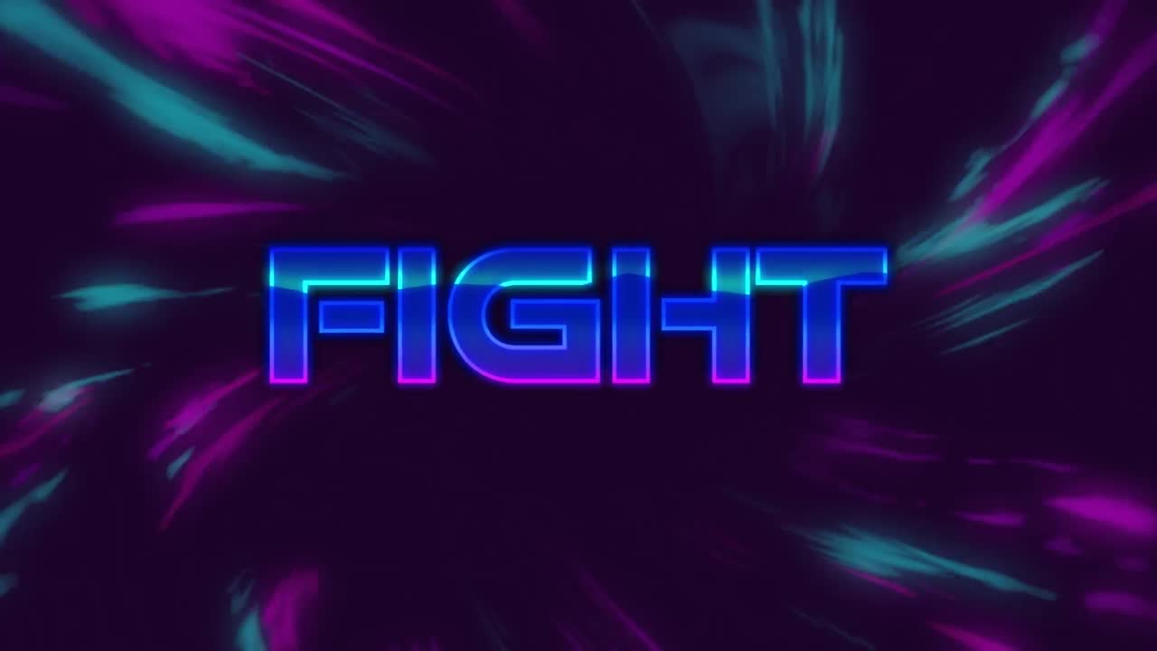 animación digital de un banner de texto de lucha contra ondas digitales azules y púrpuras sobre fondo negro